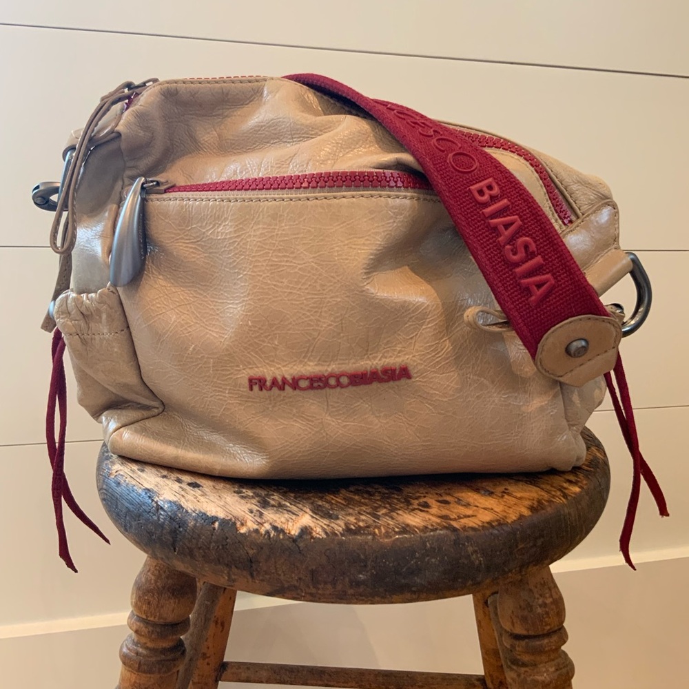 Vintage Francesco Biasia Tan and Red Bag